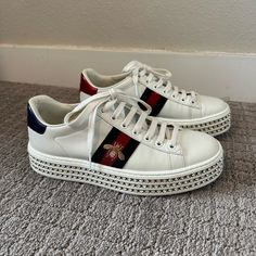 Only Worn One Time, Purchased At The Gucci Store. Comes With The Box And A Dust Bag For Each Shoe! Love The Shoes I Just Never Wear Them. Let Me Know If You Have Any Questions! Gucci Store, Shoes Gucci, Gucci Shoes, Platform Sneakers, One Time, The Box, Womens Shoes Sneakers, Let Me Know, Me Too Shoes