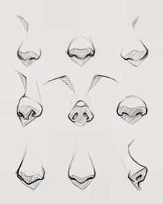 a bunch of different facial expressions drawn in pencil