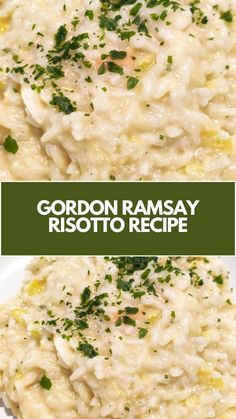 two plates filled with risotto and garnished with parsley on top