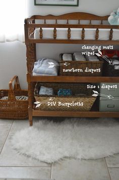 a baby crib with instructions for how to put diapers on top and bottom