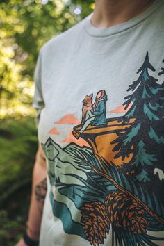 Take in the dusk views with your dog. This comfy, outdoorsy shirt was created with a peaceful, outdoor space in mind. Perfect shirt for nature and dog lovers! Outdoor Women Outfits, Gifts For Outdoorsy Women, Granola Girl Summer Outfits, Camping Fits, Granola Girl Outfits, Outdoorsy Shirt, Hiking Apparel, Dog Shirt Design, Hiking Shirts Women