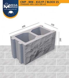 an image of a cinder block with measurements for the size and width, on a white background