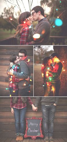 two people standing next to each other with christmas lights on their hands and the words merry christmas written in front of them