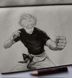 a pencil drawing of a man with his fist raised