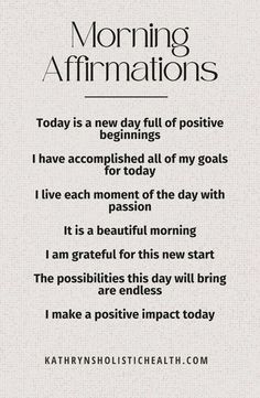 a poem with the words morning affirmations written in black and white on it