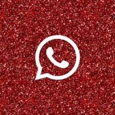 a red glitter background with a white phone on the left and an image of a chat button on the right