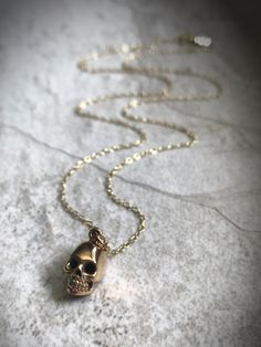 Bronze Skull Pendant Necklace | Gold Vermeil 16 18 Chain | Light Years Skull Jewelry Necklaces, Luxury Skull Shaped Necklace For Gift, Luxury Skull Necklace For Gift, Luxury Handmade Skull Jewelry, Silver Skull Necklace, Vintage Skull Necklace For Gift, Gold Skull Necklace, Gold Skull Jewelry Collectible, Gold Raven Skull Necklace