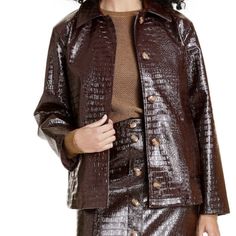 New With Tags Rachel Comey Target Faux Leather Textured Jacket Color Chicary Coffee Crocodile Pattern Crocodile Leather Jacket, Victor Glemaud, Brown Faux Leather Jacket, Textured Jacket, Sandy Liang, Nili Lotan, Stylish Jackets, Leather Texture, Rachel Comey