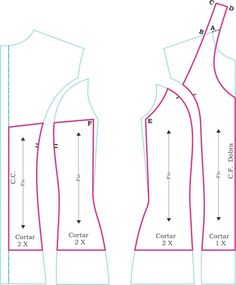 the front and back views of a sewing pattern, with measurements for each top section