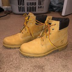 Brand New, Never Worn Timberlands. Still In Original Box. Yellow High-top Timberland Boots, Yellow Winter Boots With Reinforced Toe, Yellow Lace-up Boots With Reinforced Toe, Timberland Yellow Winter Boots, Yellow Timberland Boots For Winter, Casual Yellow Boots With Reinforced Toe, Casual Yellow Boots With Reinforced Heel, Yellow Outdoor Boots For Fall, Yellow Lace-up Work Boots With Reinforced Toe