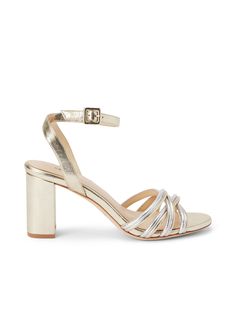 L'AGENCE - Acelynn Block-Heel Sandal in Gold/Silver Crackle Shades Of Gold, Heel Sandal, Block Heels Sandal, Premium Denim, Gold And Silver, Shoe Collection, Perfect Pair, Block Heels, Ankle Strap