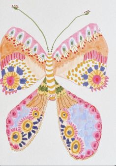 a painting of a colorful butterfly on a white background