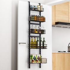 The screws behind the door hooks are freely adjustable to help achieve the desired width without shaking, thus making the pantry door organizer more stable and less prone to shaking. The behind-the-door storage organizer on the locker is made of high-quality powder-coated metal material, strong and durable, not easy to rust, has good stability, and long life. Adjust the height between each seasoning rack as needed. Screws behind the door can be adjusted to suit the thickness of the door. Suction cups prevent your shelves and items from shaking when open or close the door. Store spices, baking ingredients, pantry food, cans, jars, pot lid, seasoning, canned goods and so on. Prep & Savour | Prep & Savour Pantry Door Organizer 12 Inch Wide, 5 Tier Hanging Adjustable Over The Door Spice Rack F Over The Door Spice Rack, Shelf Ends, Door Spice Rack, Pantry Door Organizer, Pantry Food, Seasoning Rack, Kitchen Finishes, Pantry Organizers, Canned Goods