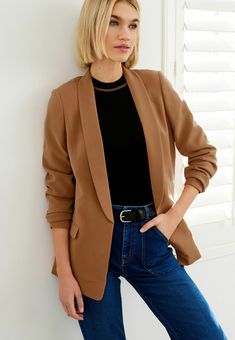 Next SOFT CREPE - Blazer - camel brown Camel Blazer Outfits Women, Brown Blazer Outfit, Blazer Outfits Women, Trainers Outfit, Spring Blazer, Crepe Blazer