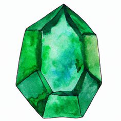 a watercolor drawing of a green diamond