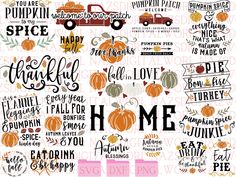 pumpkins and fall words with the word happy home