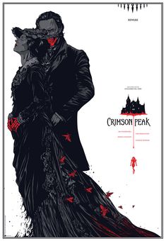 a movie poster for crimson peak with the title written in black and red on it