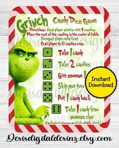 grinch candy dice game printable