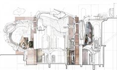 an architectural drawing of a building with many different sections and shapes, including the floor plan