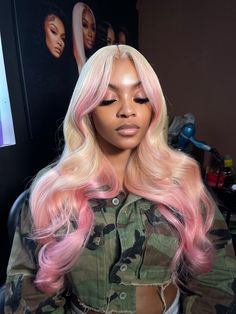 Pink Blonde Hair, Creative Hair Color, Wig Styling, Blonde With Pink, Year 9, Pink Wig, Hair Color Pink, Human Virgin Hair