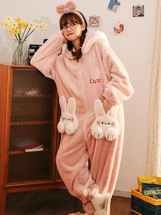 Material: polyester Cute Onesies, Comfy Jumpsuits, Space Outfit, Sleeve Swimsuit, Cozy Pajamas, Winter Pajamas, Pink Bunny, Fleece Pajamas, One Piece Pajamas