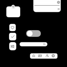 a black background with white buttons and other items on it, including an arrow pointing to the left