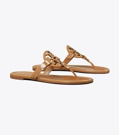 Miller Patent Sandal: Women's Designer Sandals | Tory Burch Designer Flat Sandals With Leather Footbed, Luxury Tan Flat Heel Sandals, Designer Tan Flat Heel Sandals, Luxury Tan Sandals For Spring, Designer Tan Sandals With Leather Lining, Miller Sandal, Nude Sandals, Jelly Sandals, Designer Sandals