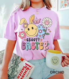 Comfort Colors Groovy Easter T-shirt, Funny Peeps T-shirt, Outfit For Easter Day, Easter Bunnies T-shirt, Family Easter T-shirt Spring Purple Printed T-shirt, Spring Cartoon Print T-shirt, Spring Purple T-shirt With Graphic Print, Cute Spring T-shirt With Funny Text, Easter Graphic Print Playful Tops, Playful Easter Tops With Graphic Print, Funny Spring Tops With Letter Print, Funny Letter Print Tops For Spring, Purple Cartoon Print Fun T-shirt