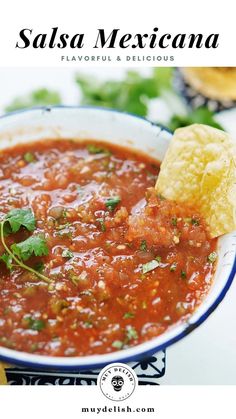 salsa mexicana with tortilla chips on the side