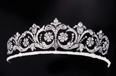 A diamond foliate scroll tiara. Featuring multiple foliate scrolls, each with an internal daisy motif, plus small fleur de lys spacers Diamond Crown, Vintage Fine Jewelry, Unusual Jewelry