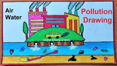 water pollution drawing (air pollution drawing) easy | science drawing academy  @howtofunda ​ Pollution Drawing Easy, Air And Water Pollution, Save Water Poster Drawing, Save Water Poster, Water Poster