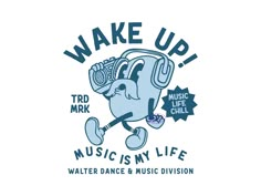 the logo for wake up music is my life