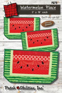 Watermelon Place Downloadable Pattern by Patch Abilities Watermelon Quilt, Juicy Watermelon, Picnic Tables, Placemats Patterns, Quilt Stores, Dining Room Tables, Quilted Table Runners, Room Tables, Patterned Sheets