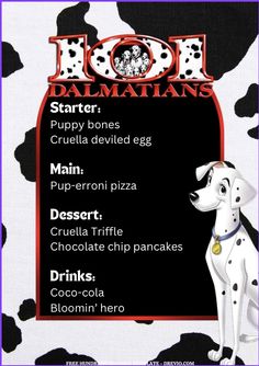 a dalmatian menu with the names of its food