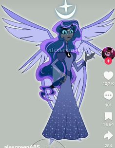 an image of a cartoon character with wings and stars on her head, holding a phone