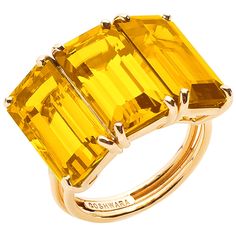 Citrine 3 Stone Emerald Cut Ring in 18K Yellow Gold from 'Gossip' Collection Stone Size: 13 x 7 mm Gemstone Approx. Wt: Citrine- 11.16 Carats. 3 Stone Emerald Cut Ring, Emerald Cut Ring, Fancy Rings, Emerald Cut Rings, 3 Stone Rings, Contemporary Ring, Modern Ring, Dream Board, Three Stone Rings