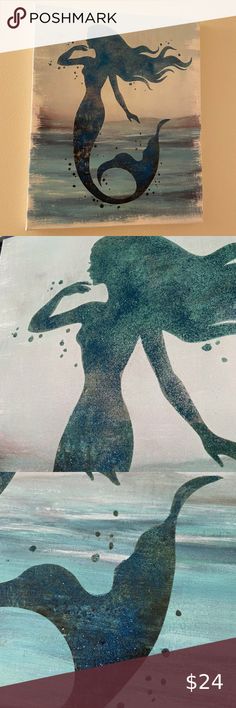 MERMAID CANVAS PAINTING ART WOODEN BACKING SPARKLE SHIMMER HANDMADE PAINTED NWOT Mermaid Canvas, Painting Art, My Closet, To Sell, Canvas Painting, Hello Kitty, Mermaid, Art Painting, Sparkle