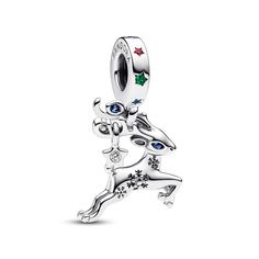 Feel the holiday magic with the Magical Christmas Reindeer Dangle Charm. This sterling silver charm features an elegant reindeer in a dashing pose, as if it's flying through the air leading Santa's sleigh. Engraved and imprinted snowflakes create a wintry feel and blue man-made crystals bring the reindeer's eyes and antlers to life. The engraving "Magic is in the air" adorns one side of the reindeer's body, while colorful man-made crystals set in star shapes bring a festive touch to the bail. A magical gift to celebrate the joy of the season. Firefly Charm, Skull Beads, Charms Pandora, Bracelet Pandora, Magical Gift, Beads Charms, Beaded Skull, Christmas Charms, Silver Christmas