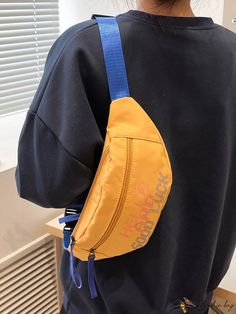 BirdinBag - Modish Letter Graphic Medium Waist Bag Word Wrap, Waist Bags, Men's Beauty, Waist Bag, Letter Print, Yellow Color, Fanny Pack, Polyester Material, Letter Prints