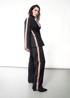 The Empower Colorblock Tux Blazer - Wildfang Fitted Blazer With Contrast Trim For Work, Classic Fitted Blazer With Contrast Trim, Fitted Blazer With Contrast Trim For Office, Modern Fitted Tuxedo For Work, Chic Fitted Black Tuxedo, Color Block Blazer, Rosé Brown, Work Skirts, Black Orchid