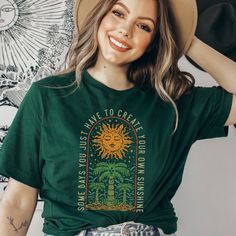 "Looking for the perfect shirt to show off your love of nature, adventures, the forest, and your granola aesthetic? Look no further! Get ready to be obsessed with your new nature inspired shirt. It is the trendiest way to emit all those positive forest and nature vibes with an emphasis on a granola aesthetic! This is the perfect mountain, adventure style mixed with granola and forestcore vibes. Grab it for yourself or make it a great gift for a loved one! * Q U I C K * F A C T S * ✺ 100% preshrunk cotton ✺ Wash and dry normally (on cool for best results) * S I Z I N G * ✺ Models are wearing size medium (some photos tee is knotted to the side, but it is sent untied, regular length) ✺ Sizing is unisex so runs like men's, though not overly large ✺ Most women find their typical size works best Green Bohemian Top With Graphic Print, Trendy Relaxed Fit T-shirt For Outdoor, Trendy Outdoor Relaxed Fit T-shirt, Trendy Outdoor Graphic Print T-shirt, Green Graphic Print T-shirt For Outdoor, Green Graphic Print Outdoor T-shirt, Outdoor Green T-shirt With Graphic Print, Green Bohemian Crew Neck T-shirt, Green Casual T-shirt For Adventure