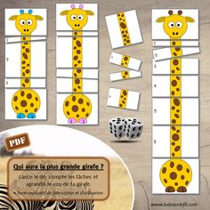 an image of a giraffe cut out from the paper with numbers and dices