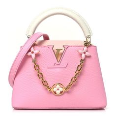 Pink Louis Vuitton Purse, Capucines Louis Vuitton, Capucines Mini, Cute Mini Bags, Fake Designer Bags, Lv Logo, Luxury Bags Collection, Flower Chain, Life Vision