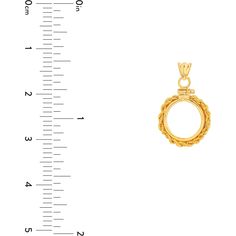 Celebrate the art of fine jewelry with the exquisite craftsmanship of the Canadian Maple Leaf 1/10 Oz Coin Bezel by Olas d'Oro. This piece is a fusion of art and elegance, designed to enhance and protect your treasured Canadian Maple Leaf coin. Crafted in lustrous 14K yellow gold, this bezel exudes luxury and sophistication.Experience the allure of the intricate rope screw design that secures your coin with both style and grace. The bezel's secure closure is ensured by a bail, providing you with Formal Round Wheat Chain Necklace, Formal Wheat Chain Necklace, Gold Round Pendant With Elegant Design, Gold Round Pendant Jewelry With Elegant Design, Formal Yellow Gold Jewelry With Wheat Chain, Formal Yellow Gold Wheat Chain Jewelry, Luxury Wheat Chain Jewelry For Formal Occasions, Luxury Formal Jewelry With Wheat Chain, Elegant Pendant With Spring Ring Clasp