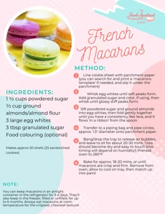 a menu for french macarons with instructions