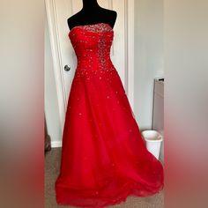 Alyce Red Formal Gown, Size 4, Gently Worn Red Formal Gown, Alyce Paris, Paris Dresses, Formal Gown, Formal Gowns, Strapless Dress, Size 4, Paris, Womens Dresses