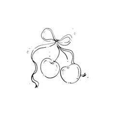 two cherries tied with a bow on top of each other in black and white