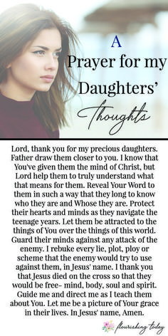 a prayer for my daughter's daughters with an image of her face and the words,