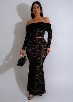 In Your Dreams Lace Skirt Set Black - Front View Lace Dress Outfit, Lace Prom Dresses, Maxi Lace Skirt, Overlay Skirt, Bridal Dresses Lace, Lace Formal Dress, Lace Prom Dress, Lace Cutout, Lace Bridal Gown