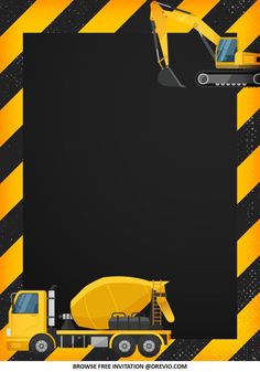 a yellow and black background with construction equipment